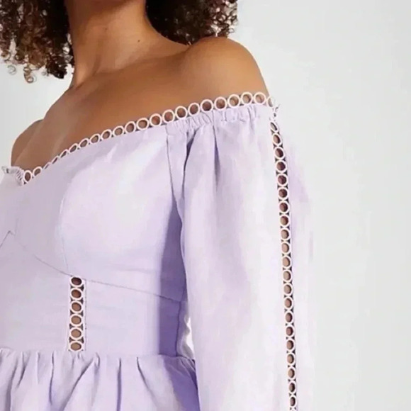 NWT Express Top Off The Shoulder Ruffle Corset Blouse Linen Blend Purple XS - Picture 4 of 11